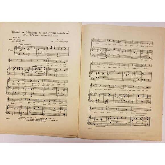 Sheet Music- You're A Million Miles From Nowhere Antique 1919 - Picture 3 of 4